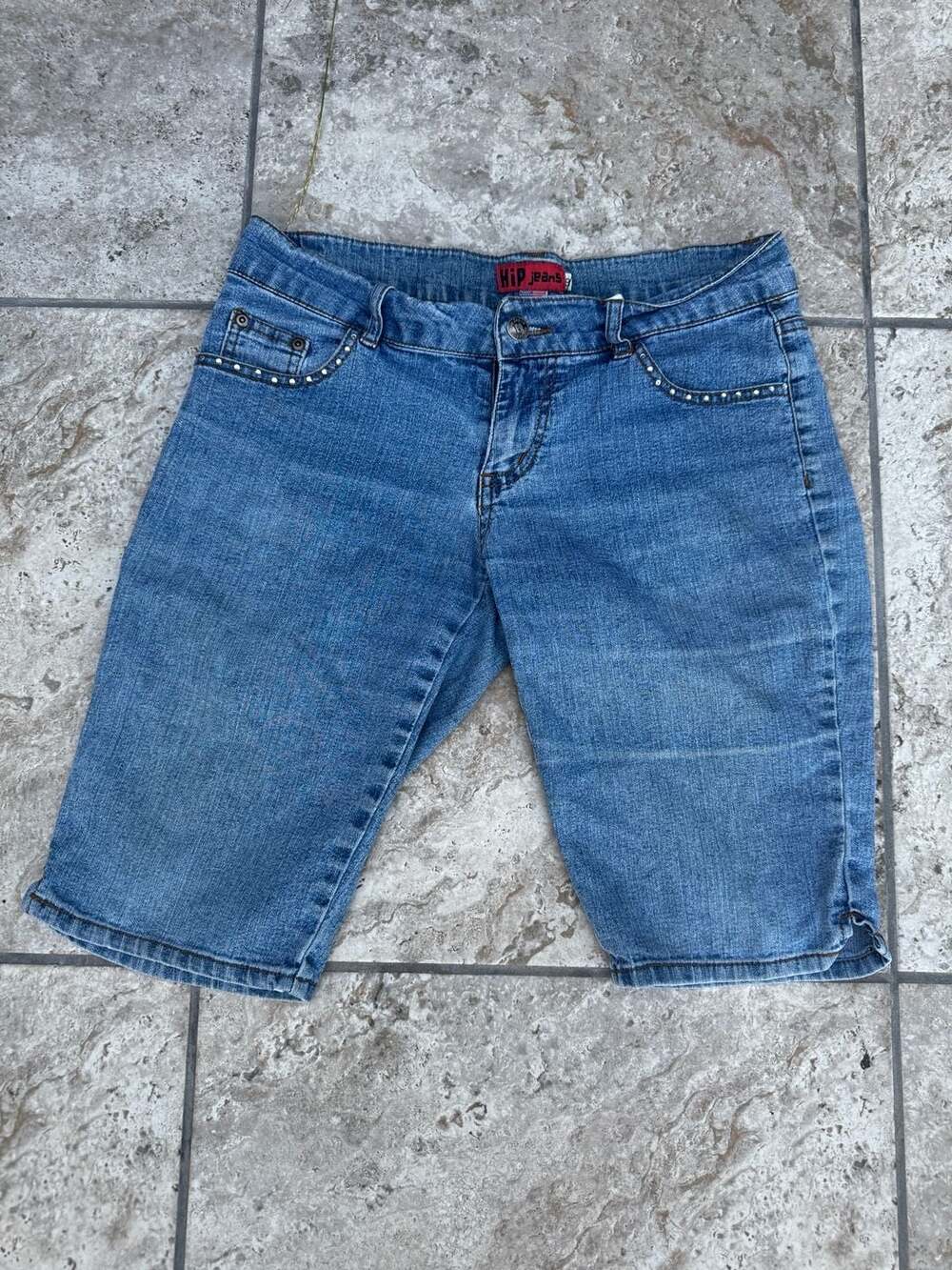 Hip Jeans Women's Blue Denim Rhinestone Embellished Bermuda Shorts Size 9
